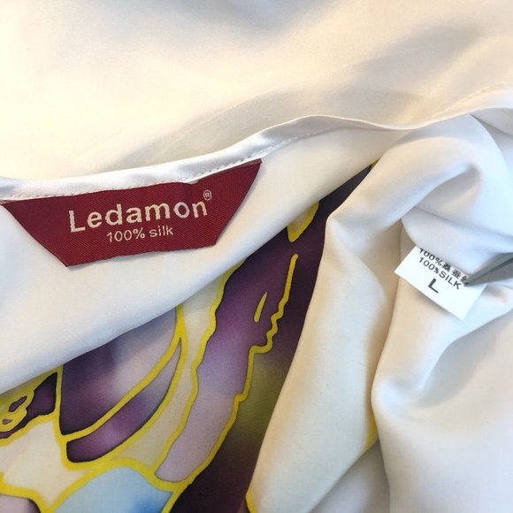 Coastal Grandmother Ledamon Silk Kaftan L - Picture 5 of 10